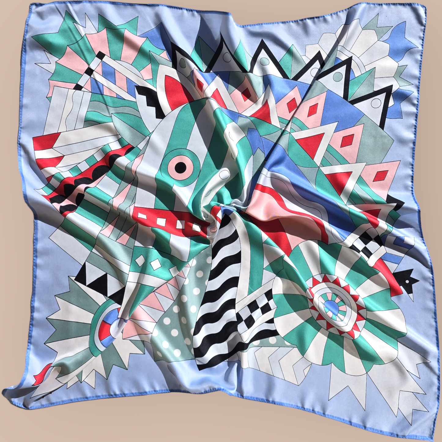 Pure Twill Silk  Square Scarf 90cmx90cm "Abstract Horse"