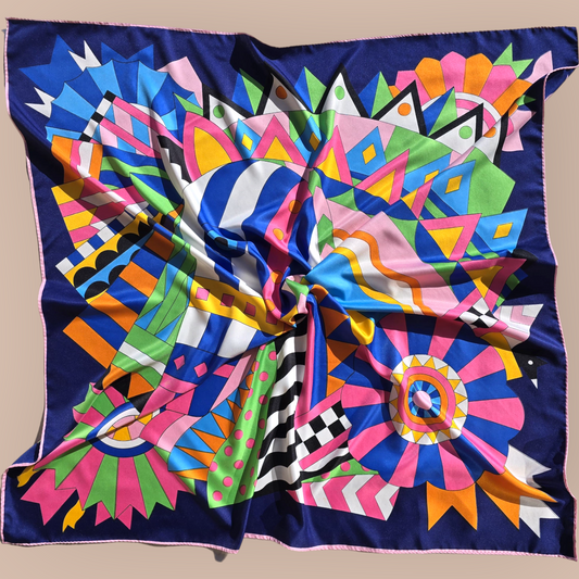 Pure Twill Silk  Square Scarf 90cmx90cm "Abstract Horse"