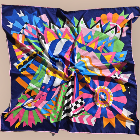 Pure Twill Silk Square Scarf 90cmx90cm "Abstract Horse"