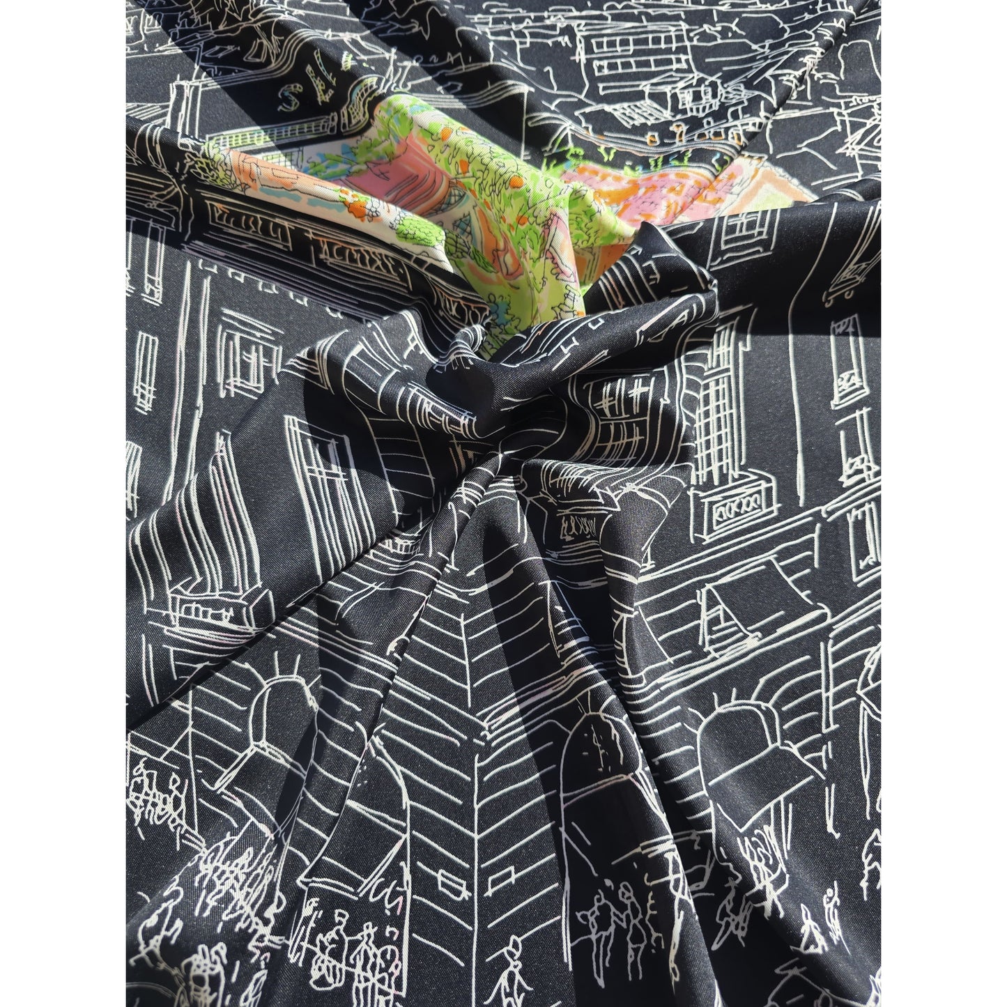 100% Twill Silk Scarf "Black City"