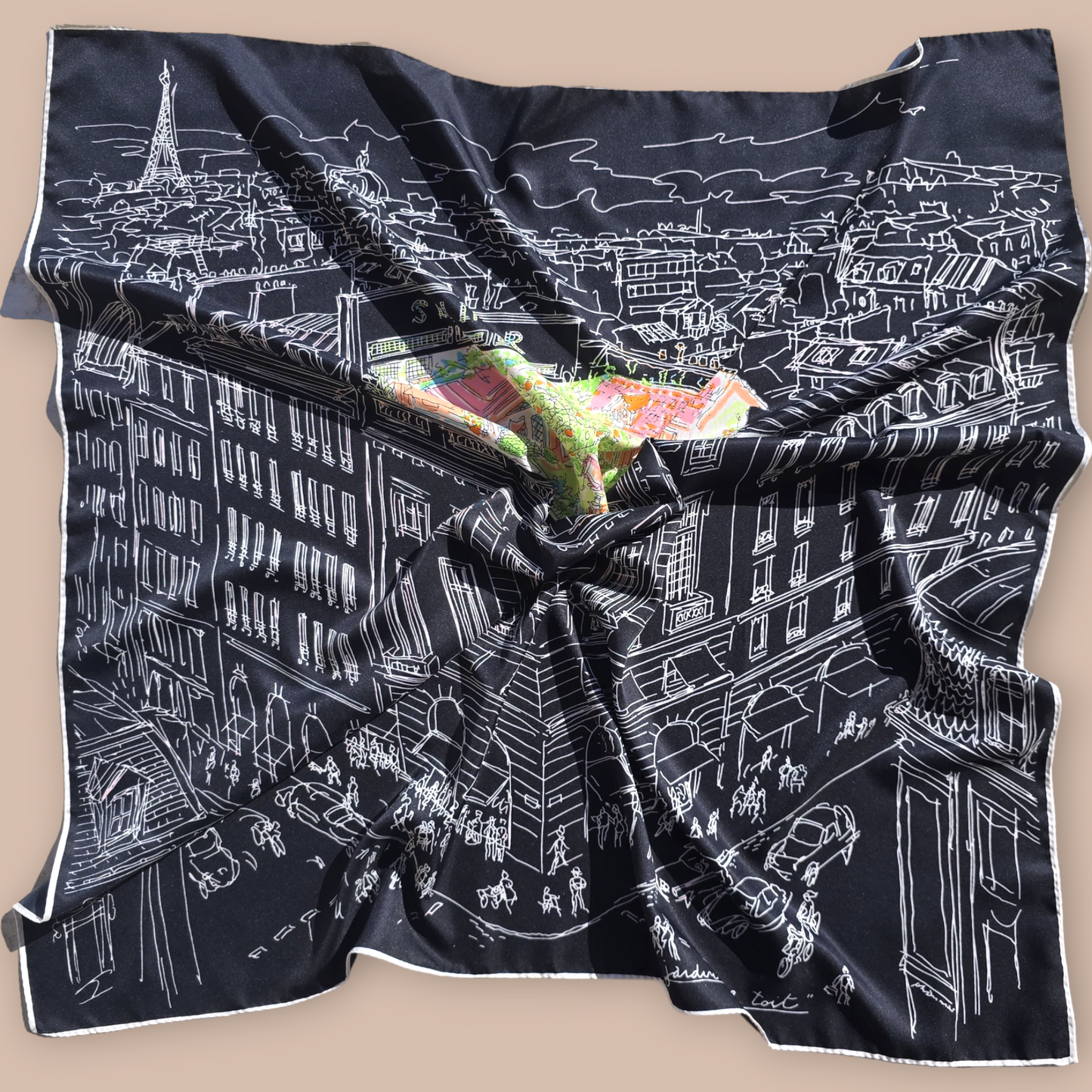 100% Twill Silk Scarf "Black City"