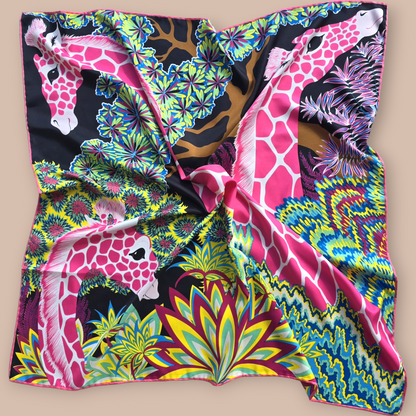 100% Twill Silk Scarf "Giraffes"