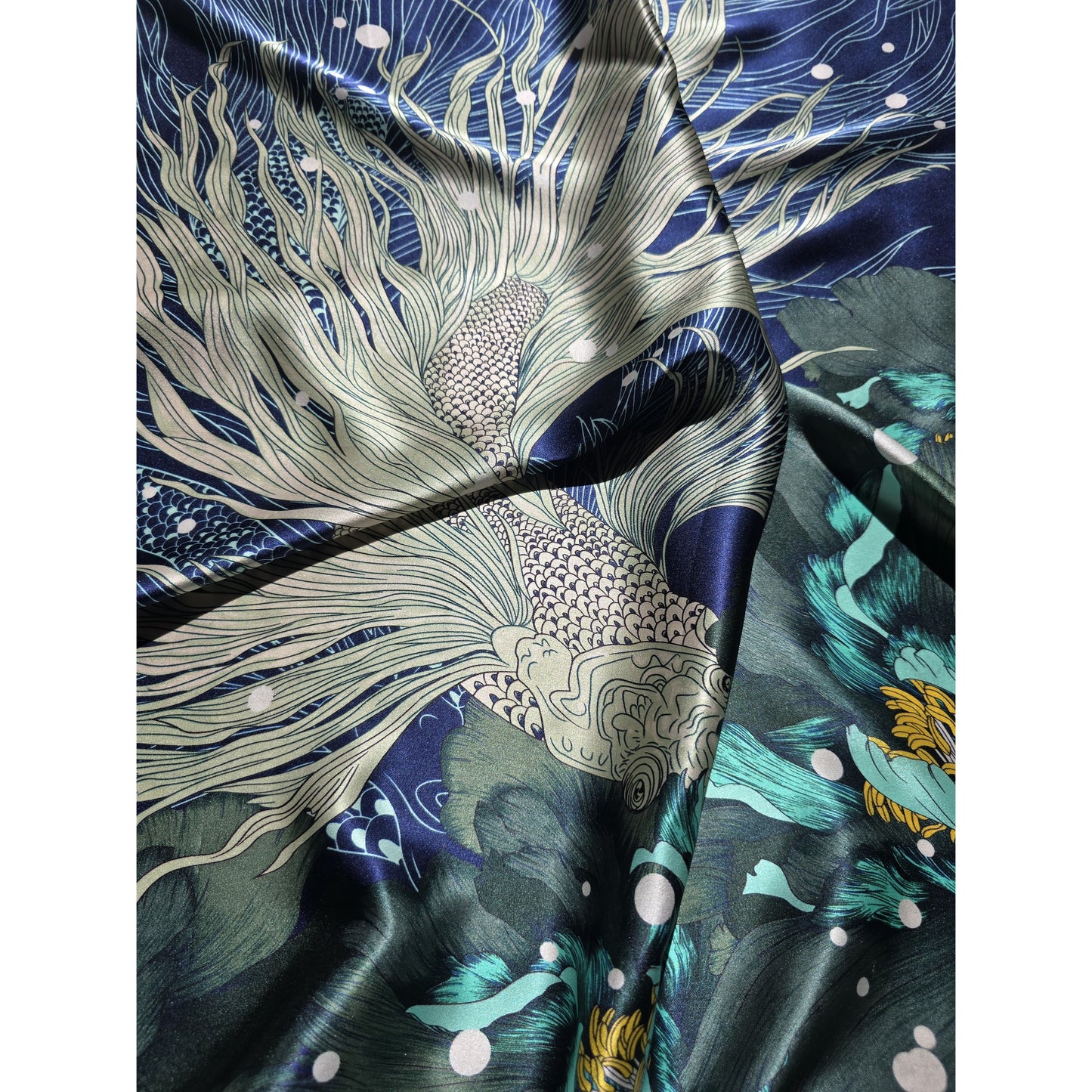 Luxury Pure Mulberry Silk Scarf "La Serenade Maritime"