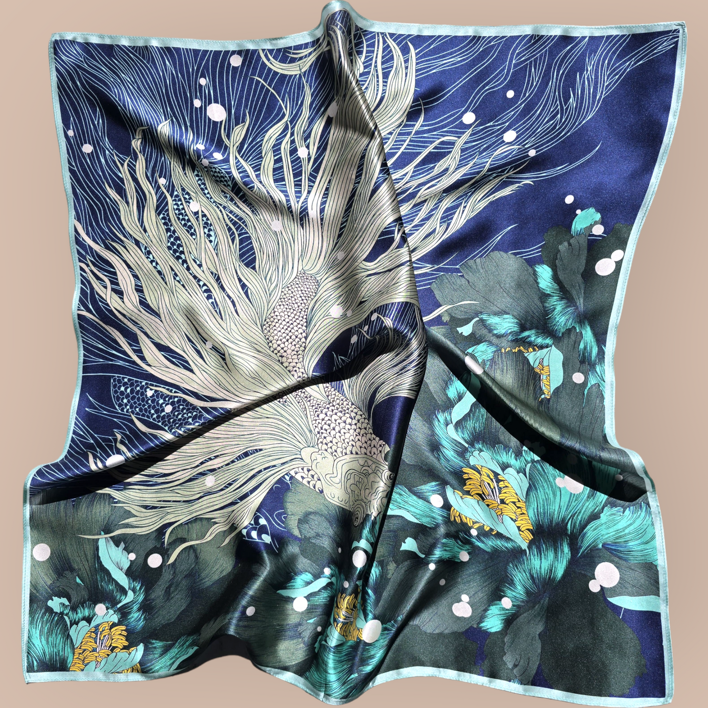 Luxury Pure Mulberry Silk Scarf "La Serenade Maritime"