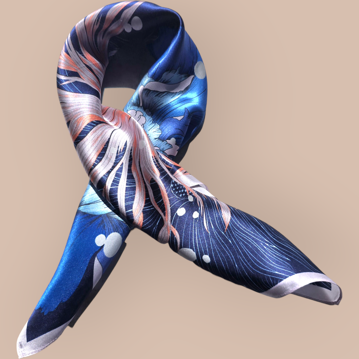 Luxury Pure Mulberry Silk Scarf "La Serenade Maritime"