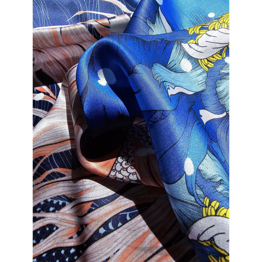 Luxury Pure Mulberry Silk Scarf "La Serenade Maritime"