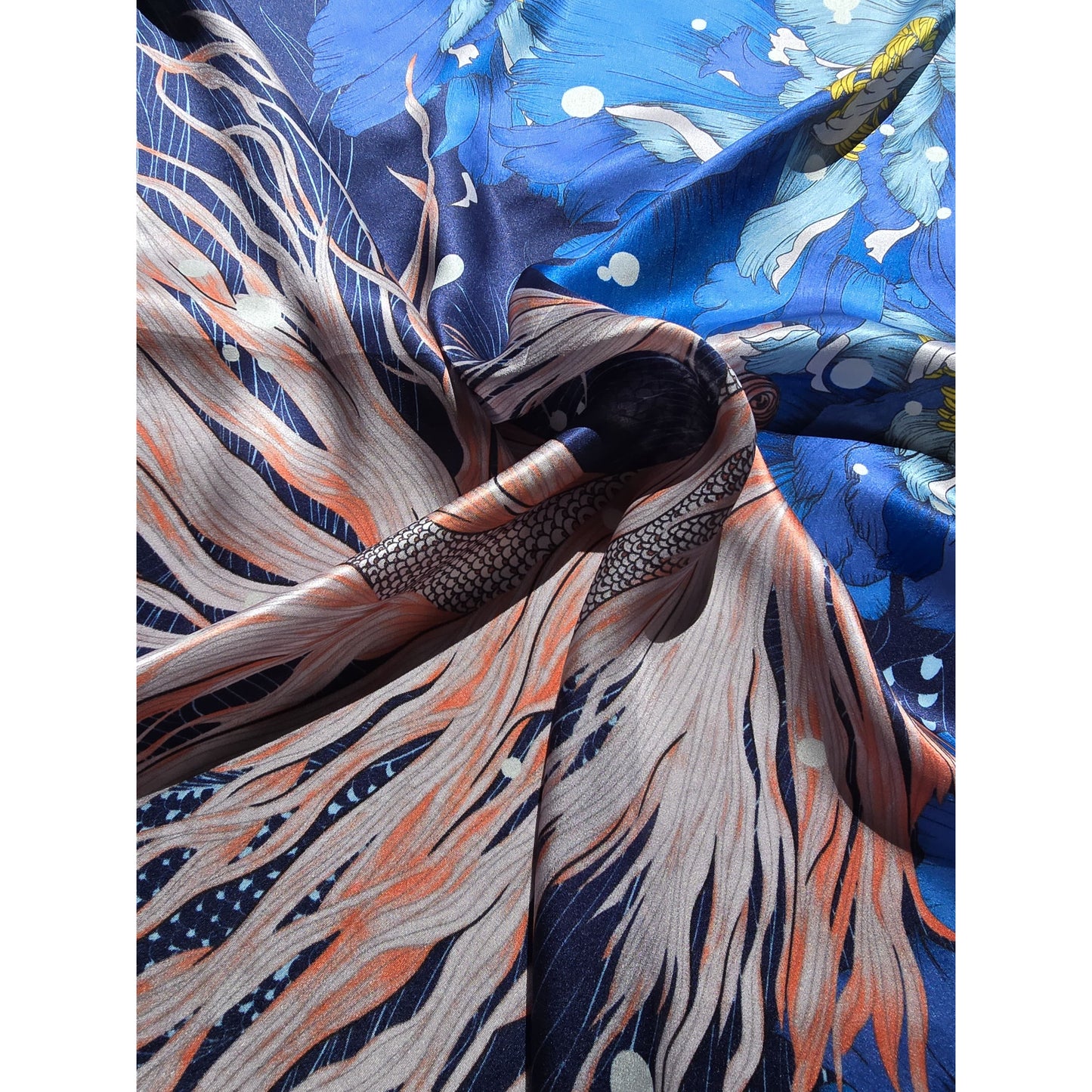 Luxury Pure Mulberry Silk Scarf "La Serenade Maritime"