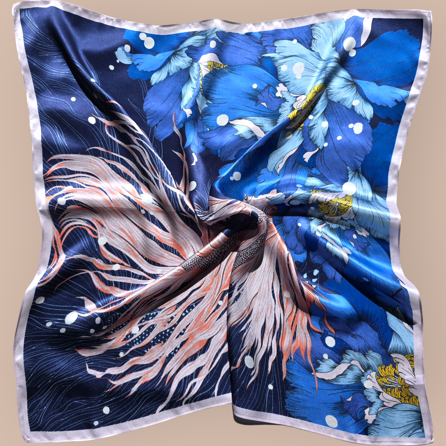 Luxury Pure Mulberry Silk Scarf "La Serenade Maritime"