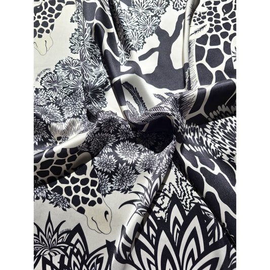 100% Satin Silk Scarf "Giraffes"