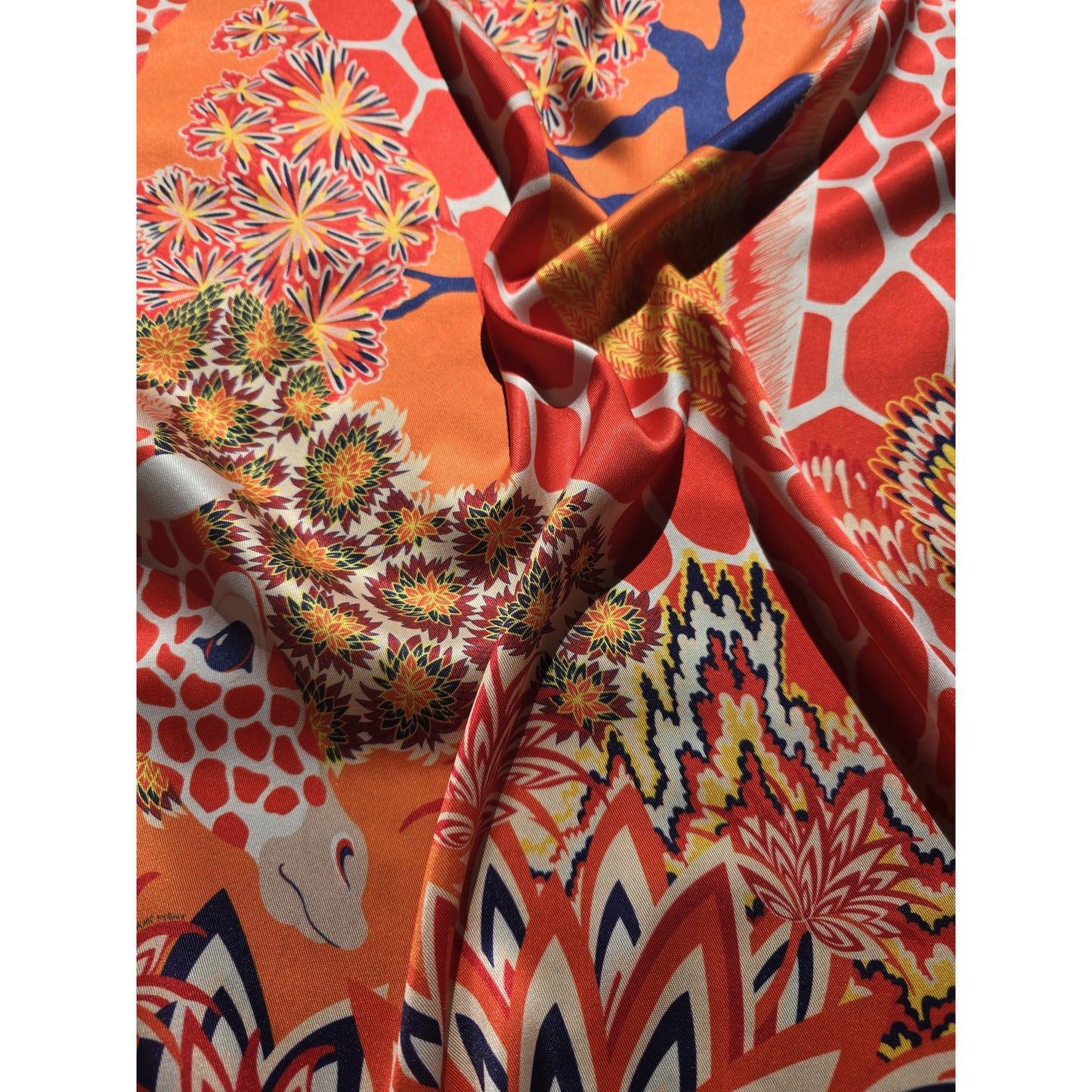 100% Satin Silk Scarf "Giraffes"