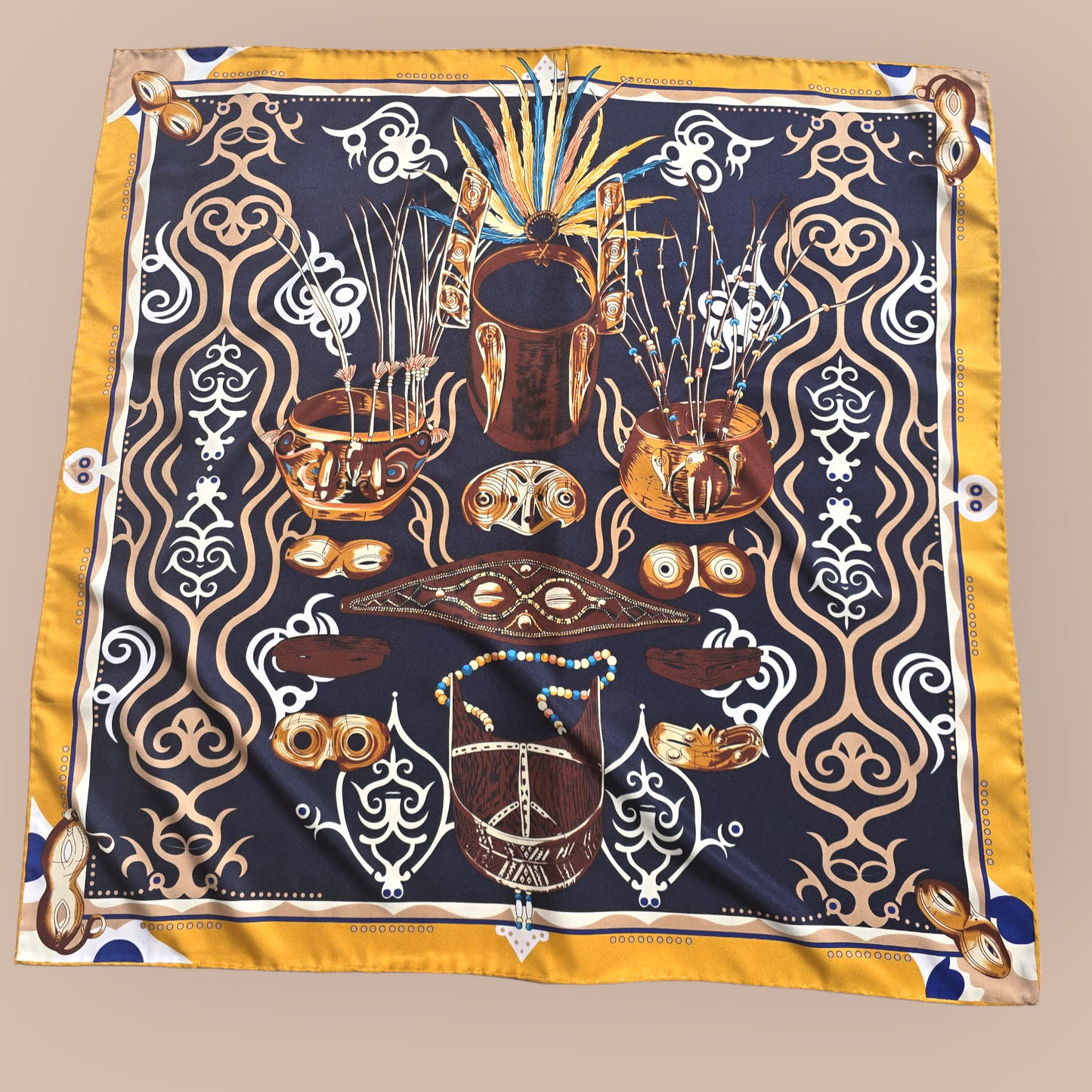 Pure Silk Twill Square Scarf "Le Tresor Indien"