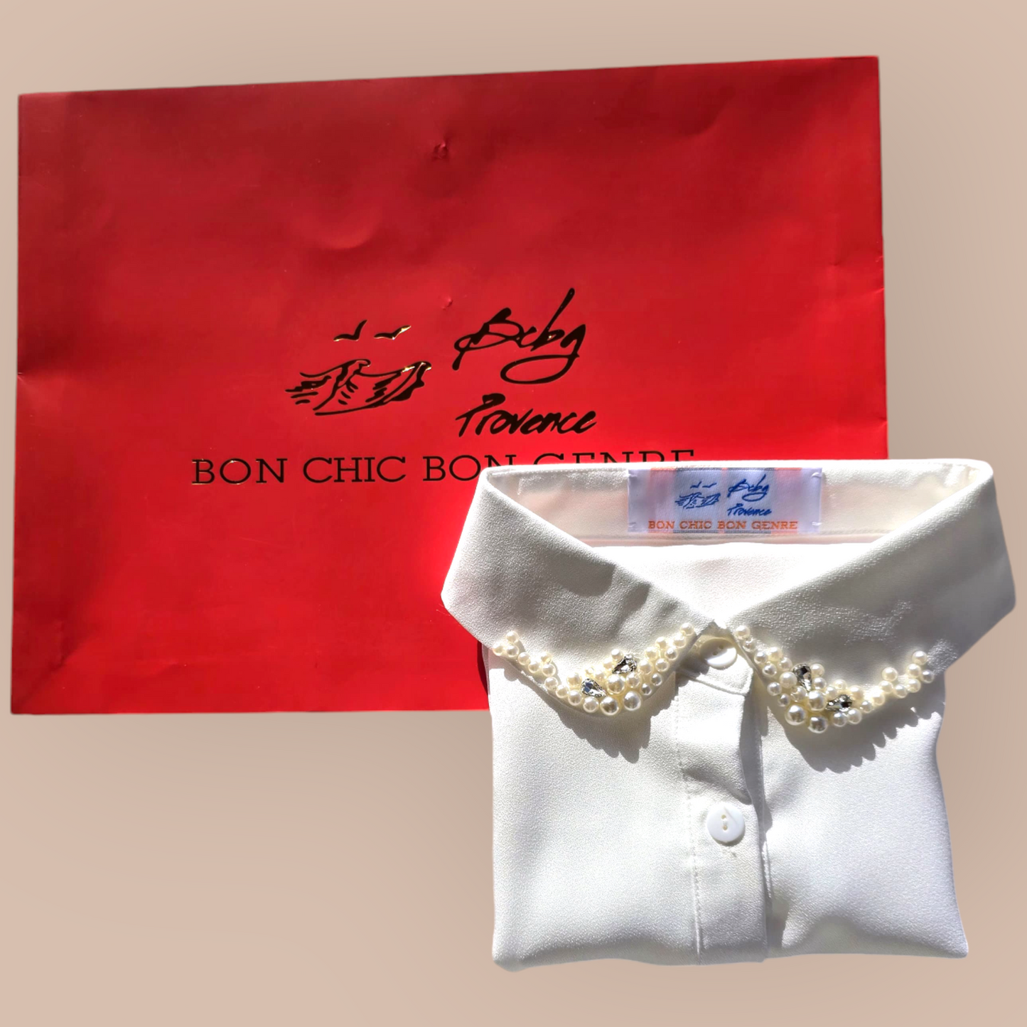 Faux Shirt Collar Embroidered With Pearls And Chrystals