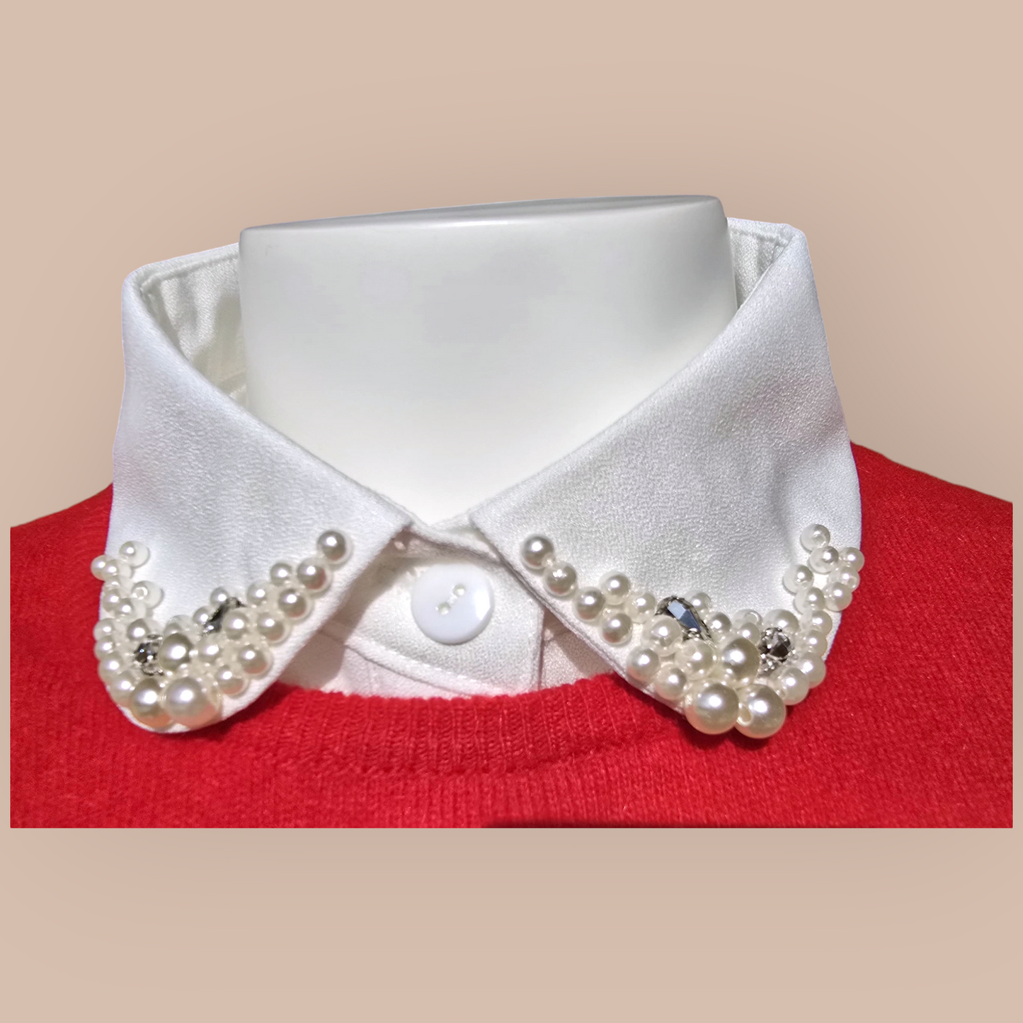 Faux Shirt Collar Embroidered With Pearls And Chrystals