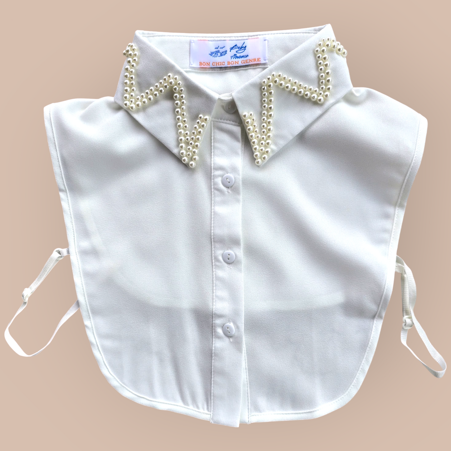 White Faux Collar Shirt  Embroidered With Pearls For Woman