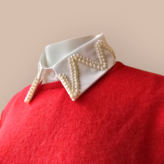 White Faux Collar Shirt Embroidered With Pearls For Woman