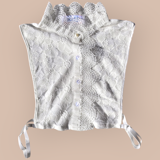 White Lace with Pearl Buttons Faux Shirt Collar For Woman