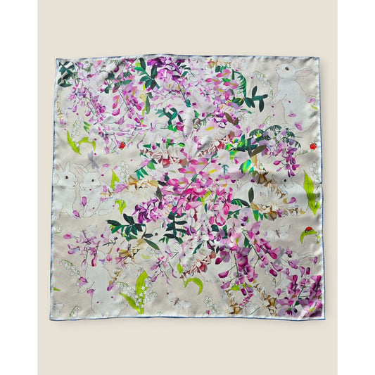 Pure Square Silk Twill Scarf "L'Amour Printanier"