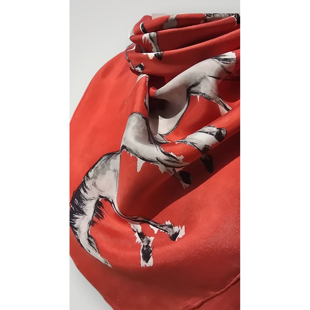 Vintage Collectible Pure Mulberry Silk Red Scarf Brand CASTEL Hand Rolled edges 1960s