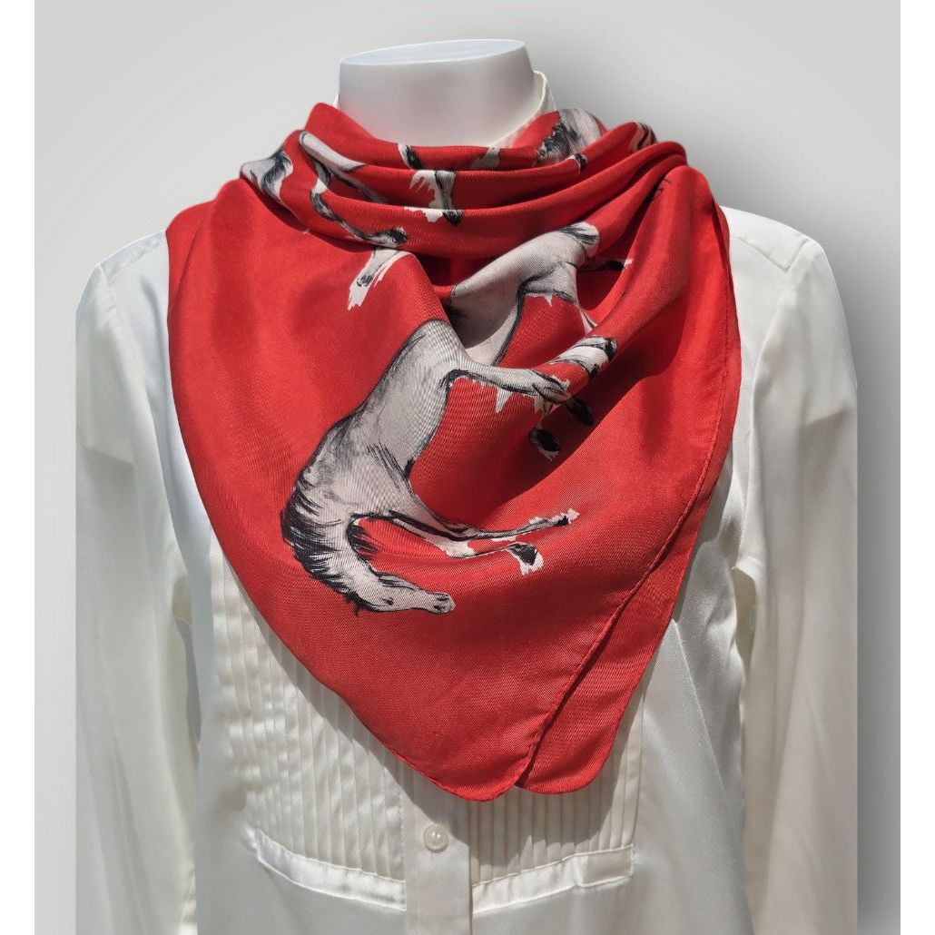 Vintage Collectible Pure Mulberry Silk Red Scarf Brand CASTEL Hand Rolled edges 1960s