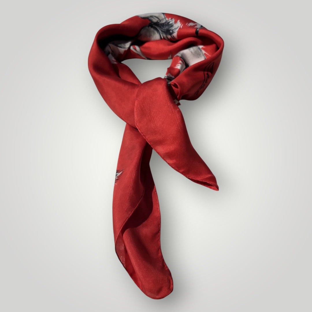Vintage Collectible Pure Mulberry Silk Red Scarf Brand CASTEL Hand Rolled edges 1960s