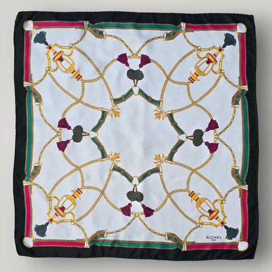 Vintage Collectible Pure Twill Silk Scarf Brand RICHEL Paris Hand Rolled edges 1970s