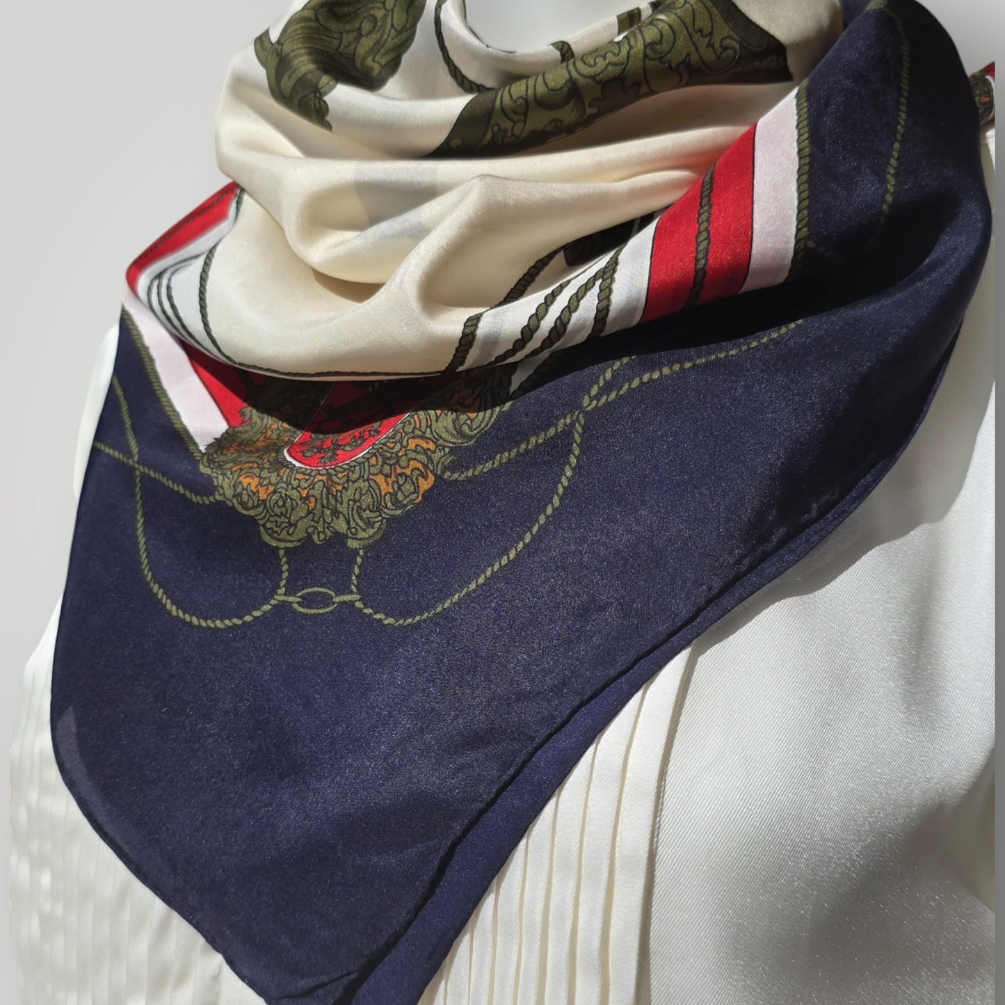 Vintage Francesco de Carolis Pure Silk Scarf , French Equestrian Motif, 1970s