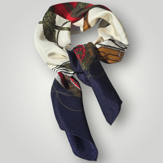 Vintage Francesco de Carolis Pure Silk Scarf , French Equestrian Motif, 1970s