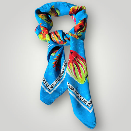 Vintage Italian Designer Enrico Coveri 100% Pure Silk Square Scarf ,1980s