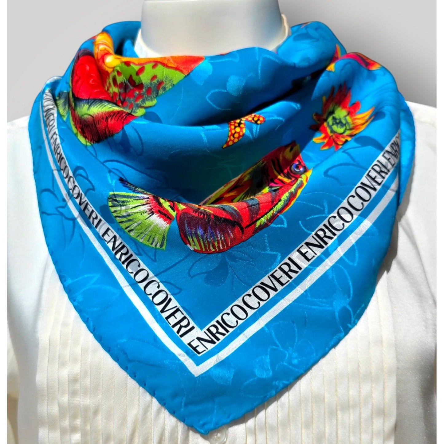 Vintage Italian Designer Enrico Coveri 100% Pure Silk Square Scarf ,1980s