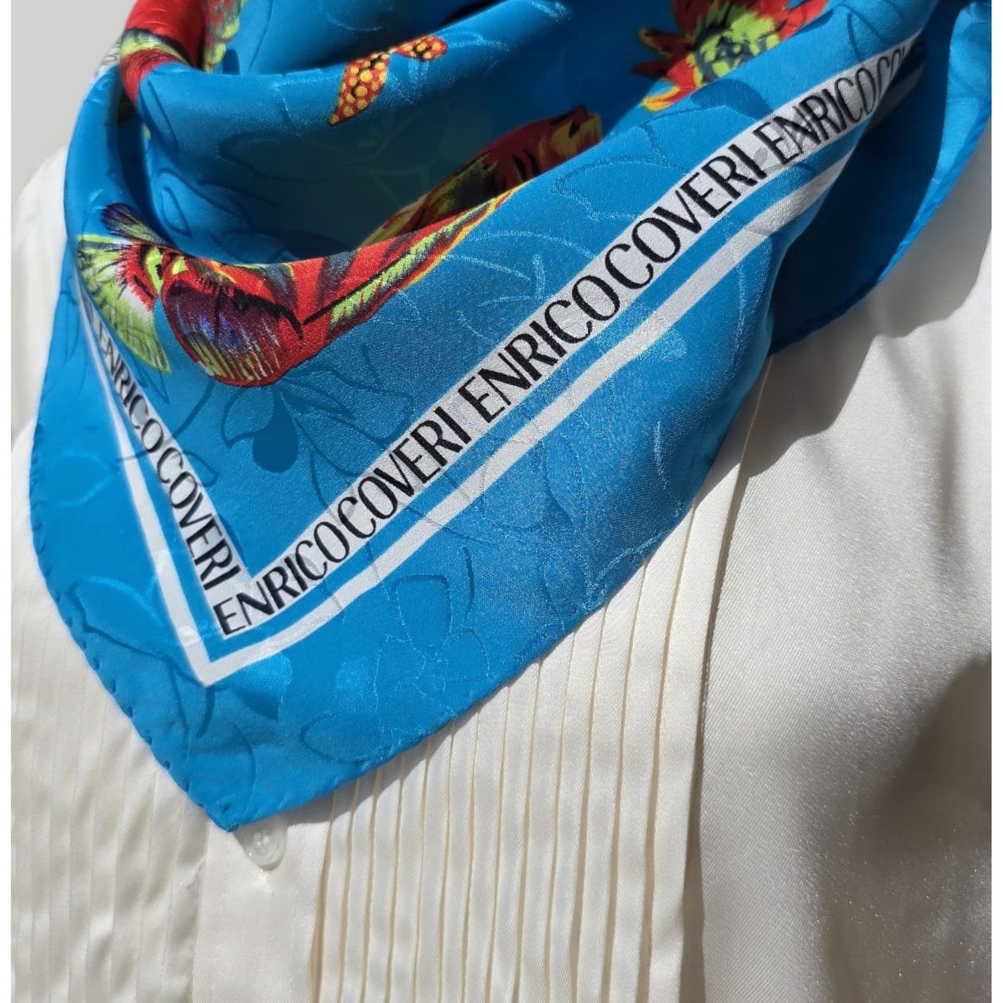 Vintage Italian Designer Enrico Coveri 100% Pure Silk Square Scarf ,1980s