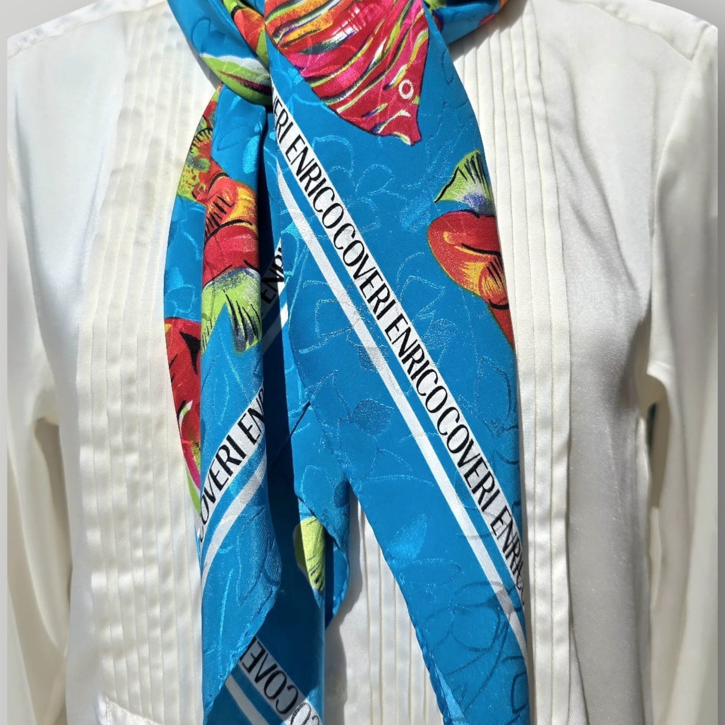 Vintage Italian Designer Enrico Coveri 100% Pure Silk Square Scarf ,1980s
