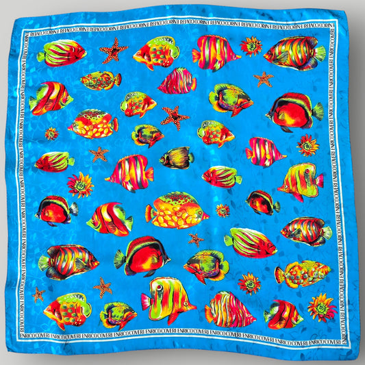 Vintage Italian Designer Enrico Coveri 100% Pure Silk Square Scarf ,1980s