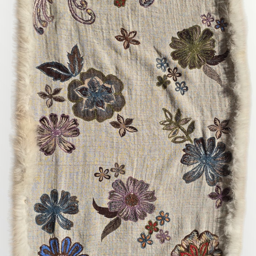 Hand Made 100% Wool Shawl With Fur Edges Trim