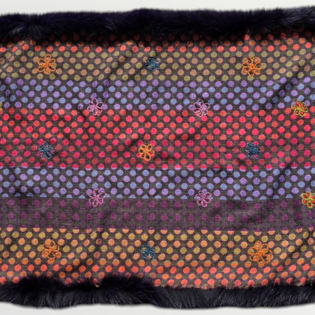 Hand Made 100% Wool Shawl With Fur Edges Trim