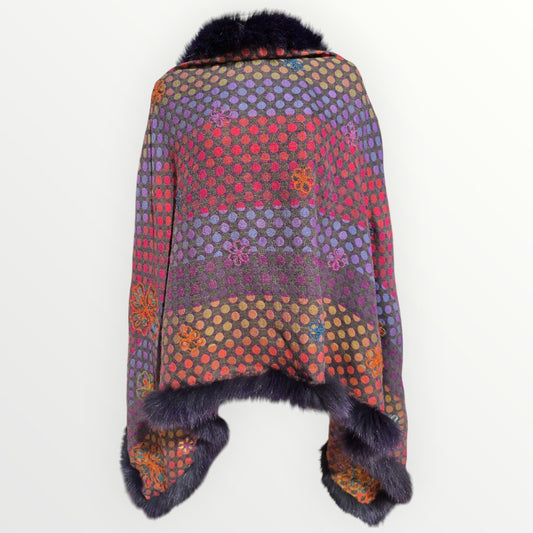 Hand Made 100% Wool Shawl With Fur Edges Trim