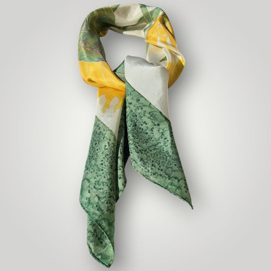 Vintage Hand-Painted Silk Scarf Sunflower Floral Art ,Signed, French Provenance