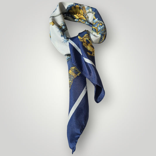 Vintage French Warlo Paris Pure Silk Scarf Hand Rolled Edges Nautical Design