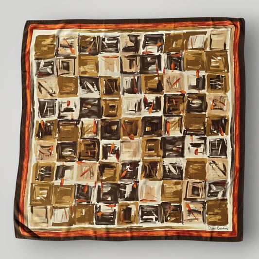 Vintage 1970s Luxury Pierre Cardin 100% Silk Square Scarf Brown Abstract Print