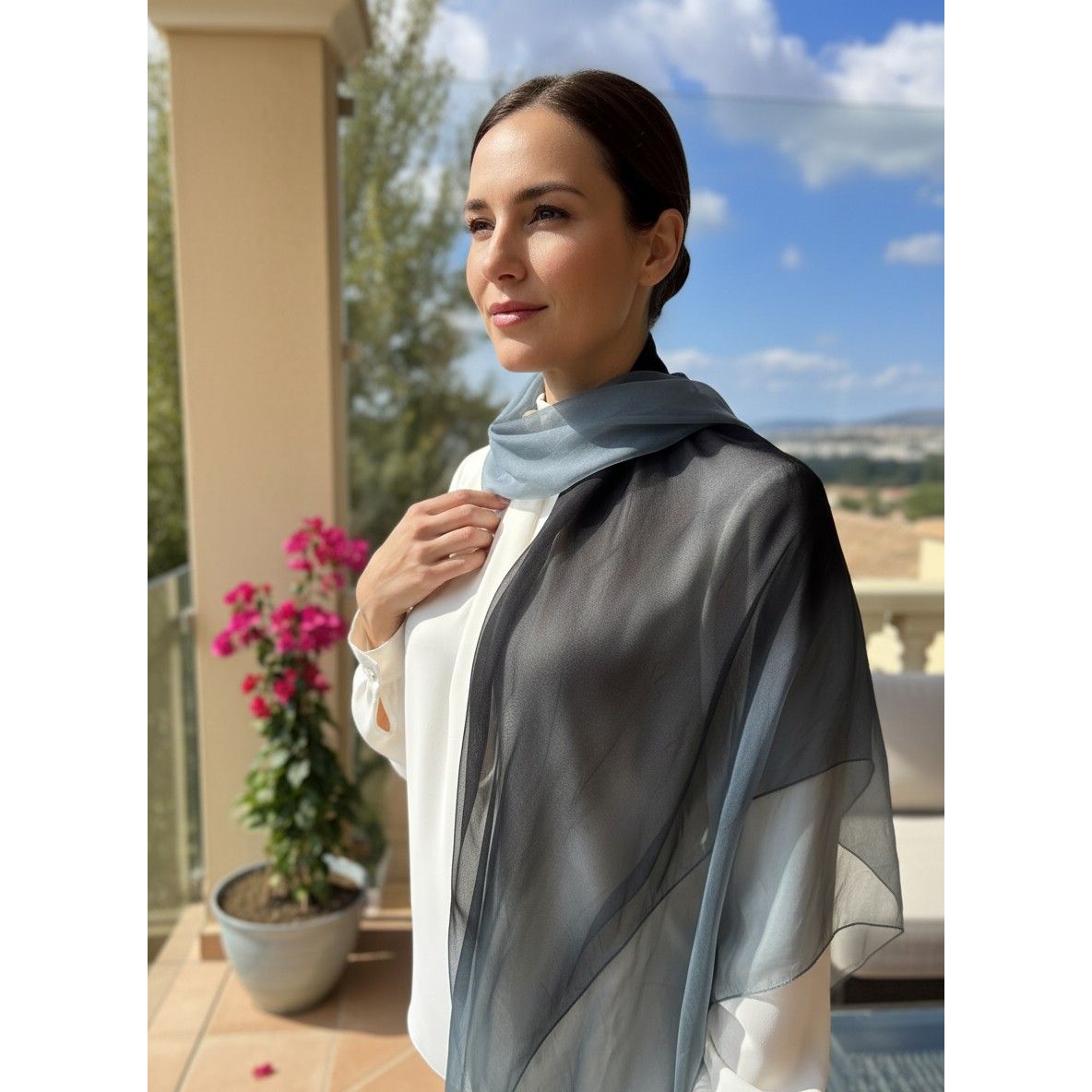 Hand-Dyed Silk Chiffon Square Scarf ,Made in India