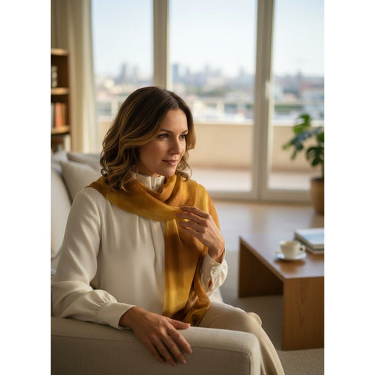 Hand-Dyed Silk Chiffon Square Scarf ,Made in India ,105x105cm