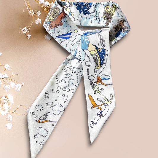 Twill Silk Long Scarf "Royaume Des Nuages"