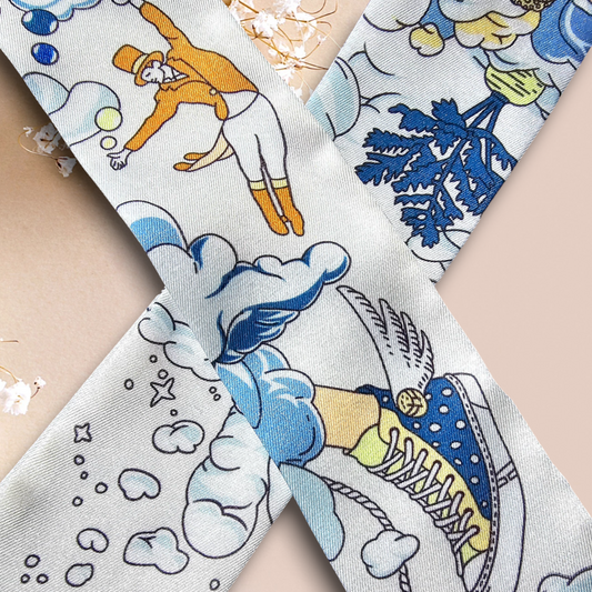 Twill Silk Long Scarf "Royaume Des Nuages"
