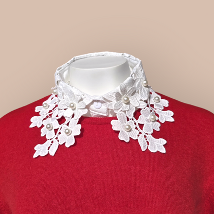 Faux Shirt Collar Embroidered With Pearls