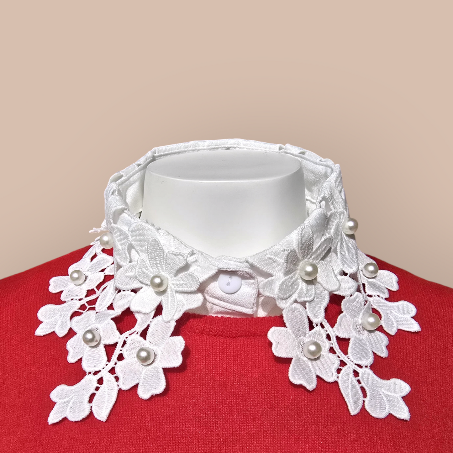 Faux Shirt Collar Embroidered With Pearls