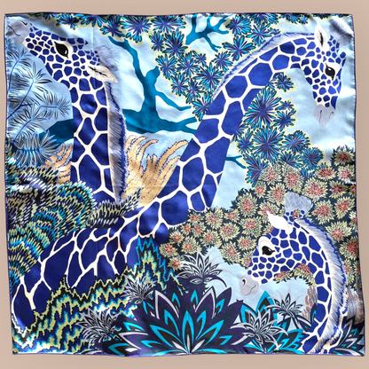 Luxury Double Sided Twill Silk Scarf "Giraffes"