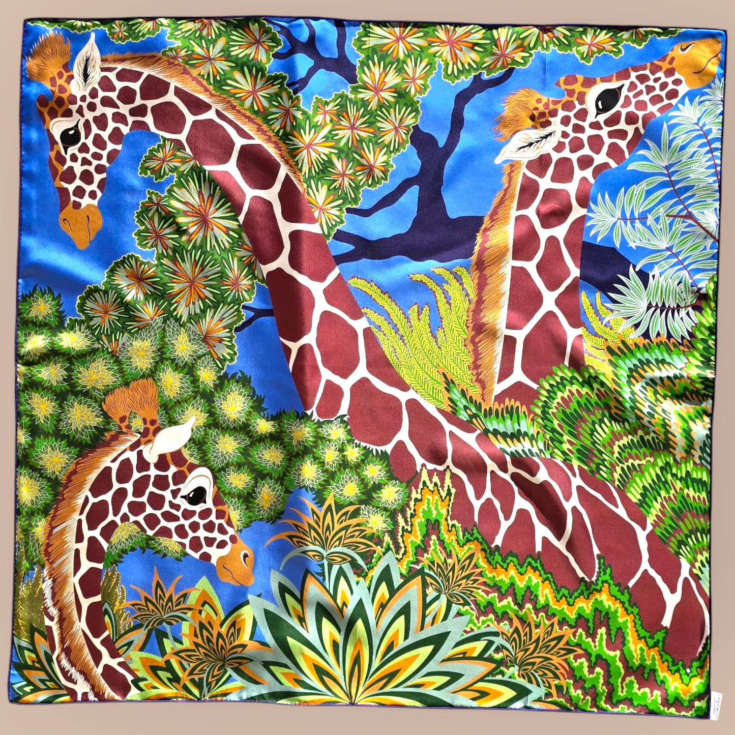 Luxury Double Sided Twill Silk Scarf "Giraffes"