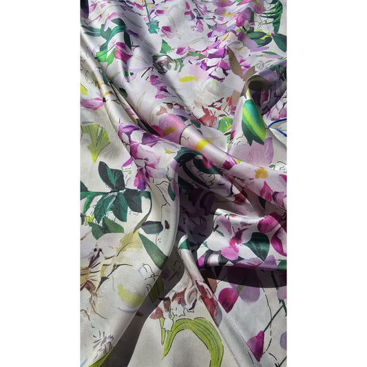 Pure Square Silk Twill Scarf "L'Amour Printanier"