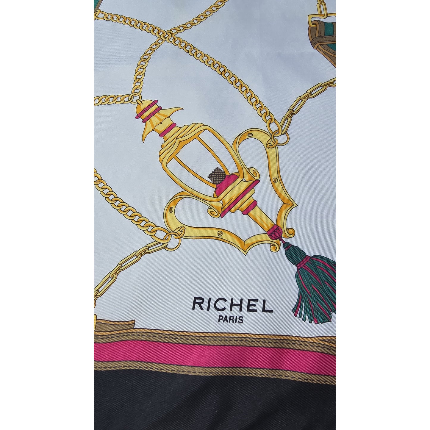 Vintage Collectible Pure Twill Silk Scarf Brand RICHEL Paris Hand Rolled edges 1970s