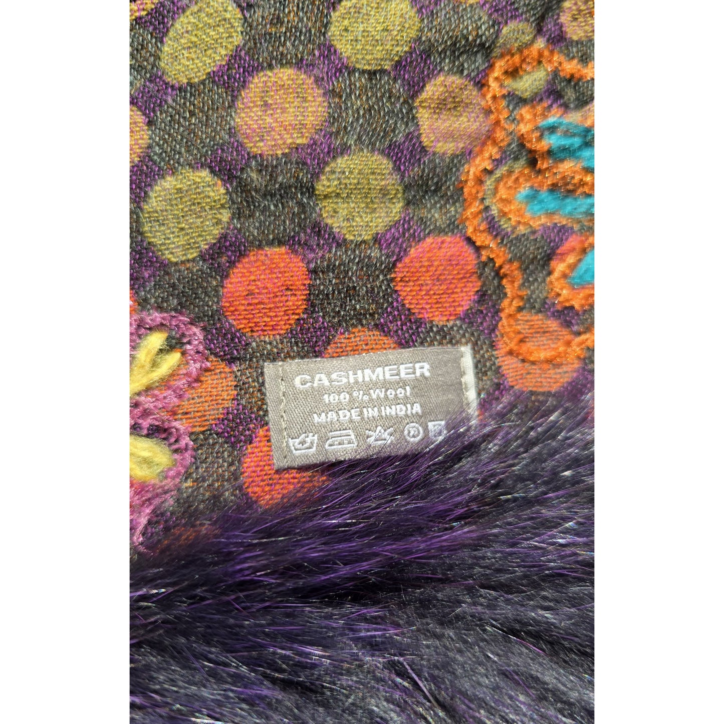 Hand Made 100% Wool Shawl With Fur Edges Trim
