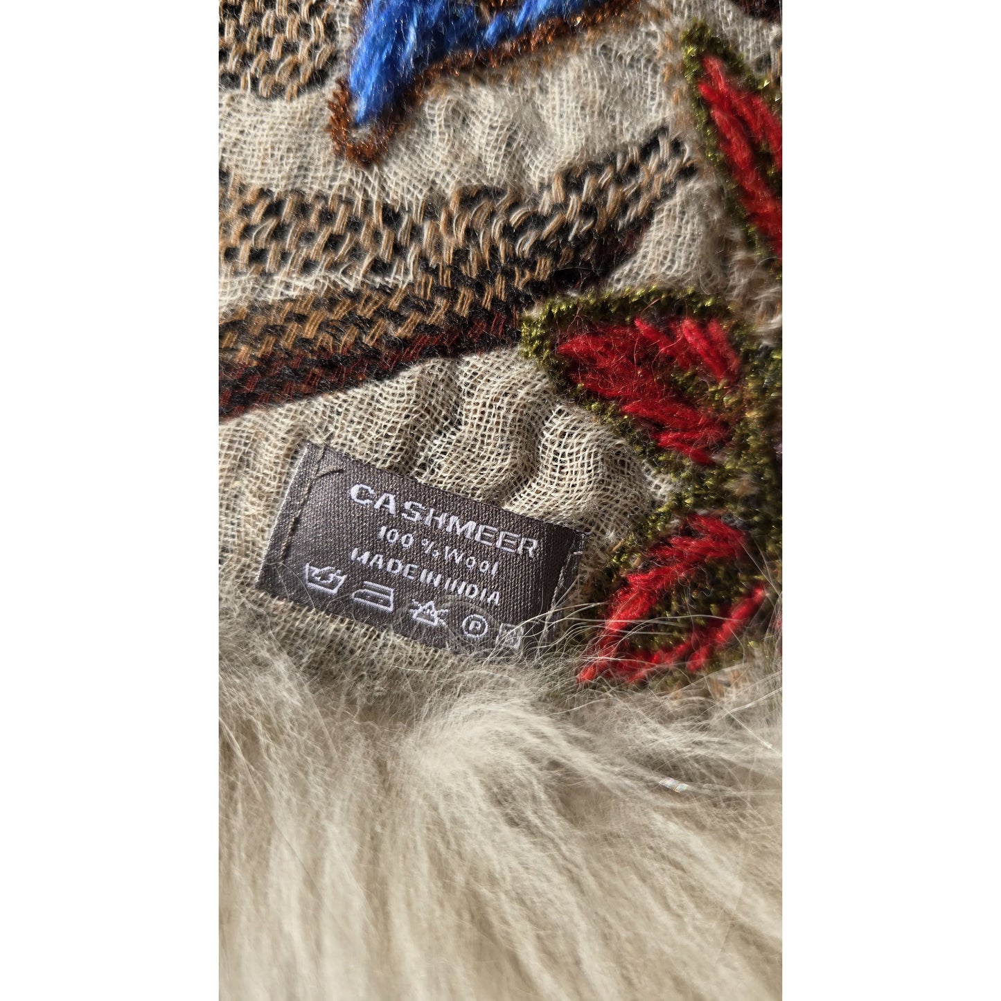 Hand Made 100% Wool Shawl With Fur Edges Trim